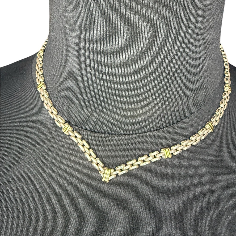 VTG 18”+ 925 Silver 15K Yellow Yellow Gold Necklace parrot clasp Classic core